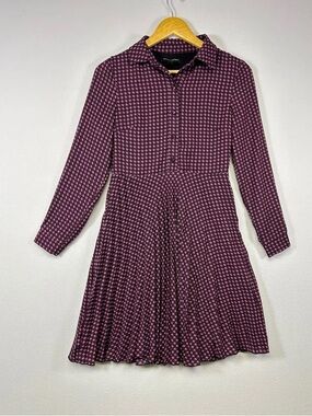 Banana Republic Burgundy and Pink Patterned Midi Shirt Dress